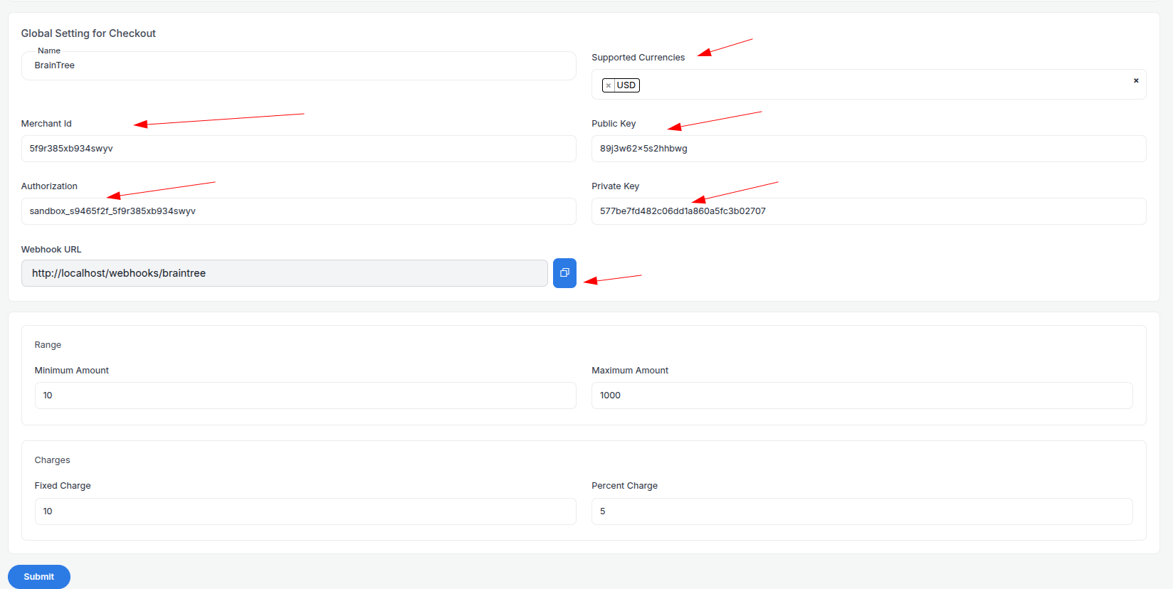 Braintree API Keys