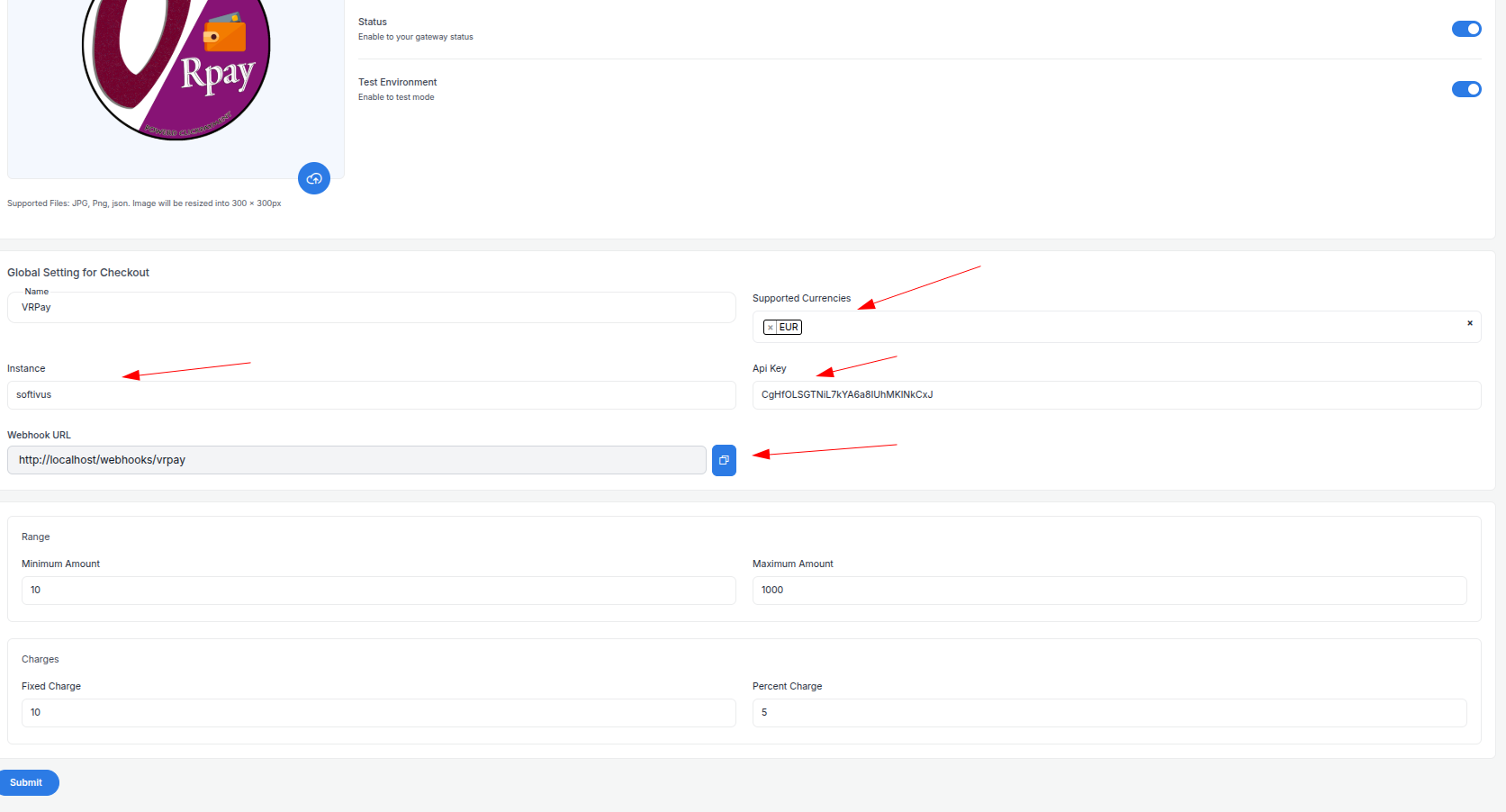 VR Payment API Keys
